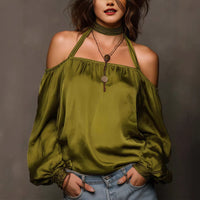 Womens Stylish Casual Off-shoulder Satin Top