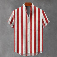 Men's Stand Collar Contrast Color Striped Casual Cool Versatile Short Sleeve