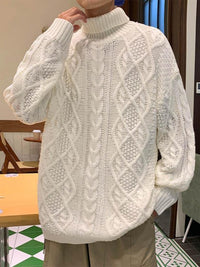 Japanese-style Retro Green Jacquard Turtleneck Sweater