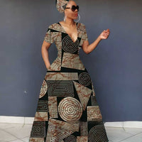 Womens 3D Digital Print V-Neck Short-SleeveLong-Sleeve Plus-Size Dress