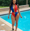 Fashion Patchwork Solid Color One Piece Swimsuit