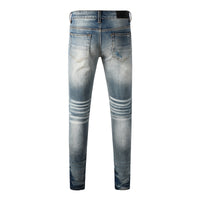 Mens Slim-Fit Denim Jeans With Ripped Patches
