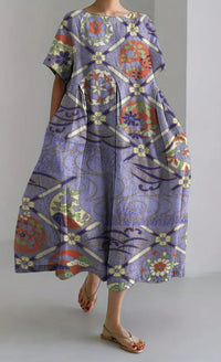 Retro Floral Pocketed Loose Womens Printed Maxi Dress