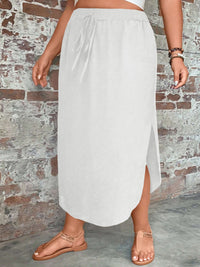 Plus-size Womens Solid-color Slim-fit Tie-front Split Skirt