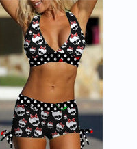 Conservative Bikini Ladies Skull Print Resort Swimsuit