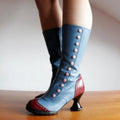 Fashionable Button-decorated Irregular-heeled Women's Thigh-high Boots