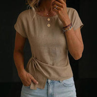 Short-sleeve Crewneck Casual T-shirt With An Asymmetrical Hem