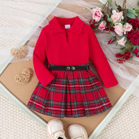 Autumn And Winter Girls Suit Medium And Small Long Sleeve Pleated Skirt
