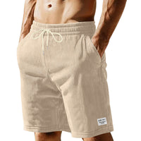 Solid-color Lace-up Loose-fit Straight-leg Mens Shorts For Summer
