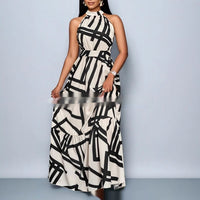 All Over Print Halterneck Dress With A Belt