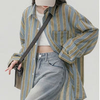 Womens Fashionable Vintage Striped Lightweight Shirt
