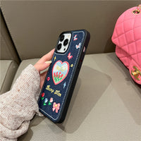 Ins Jeans Embroidery Flower Love Mobile Phone Case