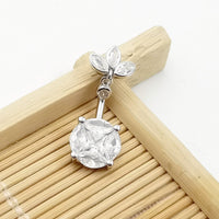 S925 Silver Belly Ring Zircon Money Navel Stud