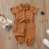 Children's Summer Denim Lapel One-piece