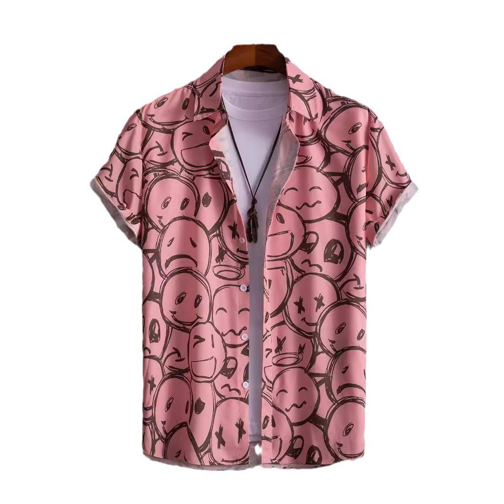 Men's Short-sleeved Shirt 3D Digital Printing Hawaiian Trendy Cardigan Shirt