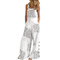 European And American Print Sleeveless Loose Casual Suspender Jumpsuit Wide Leg Pants Women