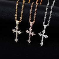 Retro Cross Pendant With Full Zirconia, Simple Religious Necklace For European And American Styles