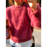 Fashion Retro Loose And Warm Solid Color Pullover Sweater Women