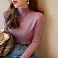White Stand Collar Half Turtleneck Long-sleeve Knitted Undershirt