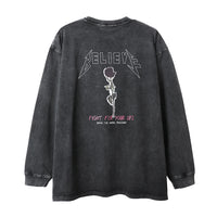 Character Rose Print Long Sleeve Autumn Wash
