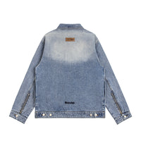 High Street Design Wash Spray Painting Bright White Polo Collar Jacket
