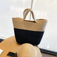 Fashion Color Blocking Straw Woven Cotton Bag