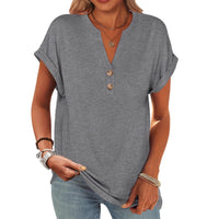 Summer Basic Short-sleeve Top V-neck Buttoned Short Sleeves