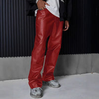 Straight-leg Casual Retro High-street PU Leather Pants From Europe And The US