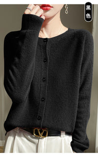 Round Neck Sweater Women's Simple All-match Cashmere Knitted Cardigan