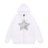 Street American Five-pointed Star Printing Hooded Cardigan Sweater Men