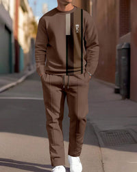Fashion Line Printing Men's Round Neck Suit