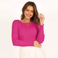 Round Neck Long Sleeve Slim Fit Shoulder Rib Women's Top