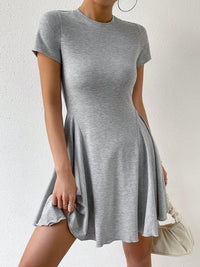 Summer New Womens Fashion French-Style Crew-Neck Short-Sleeve Dress