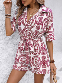 Batwing-sleeve Belted Shirt Jumpsuit