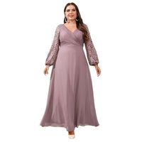 New Silk Satin V-neck Long-sleeve Dress