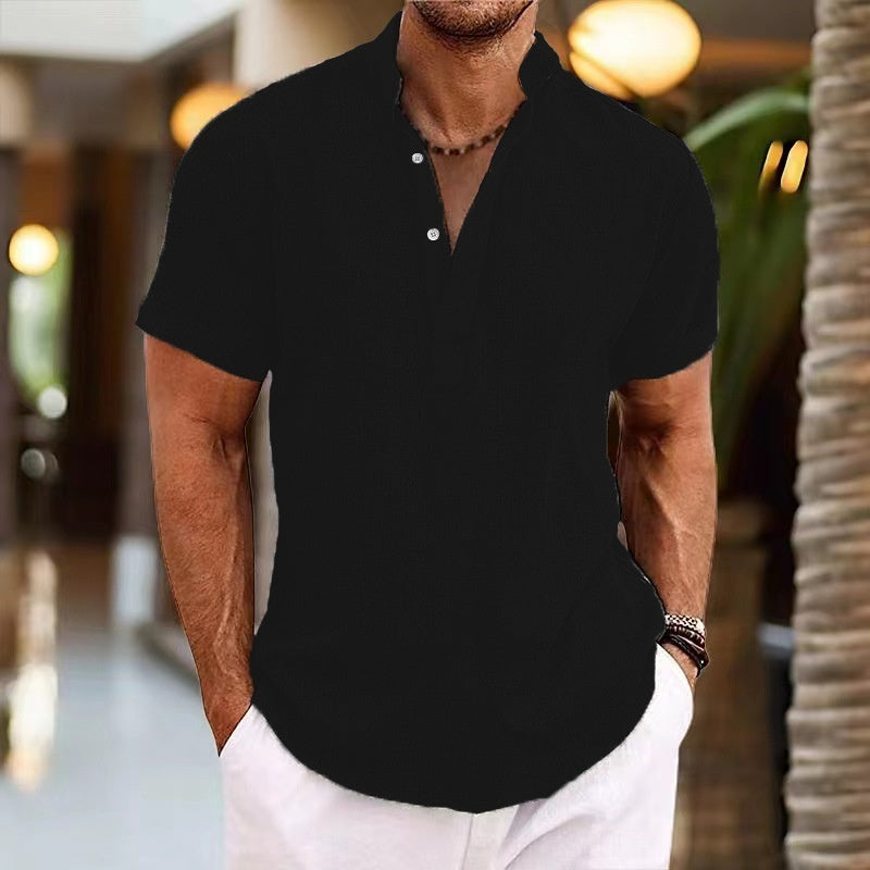 Summer Men's Retro Short Sleeve Stand Collar Top