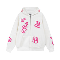 Note Printing Plus Velvet Hooded Sweater Cardigan