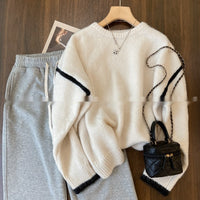 Outer Wear Loose Slimming Patchwork Knitwear Top