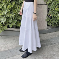 Women's White High Waisted Spliced Cotton Mid Length Skirt