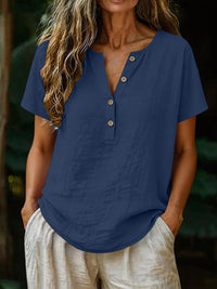 Women's Casual Solid Color Cotton-Linen Short-Sleeve