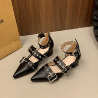 Retro Plus Size Fashion Pointed Toe Belt Buckle Women's Shoes