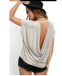 Womens Solid-color Backless T-shirt