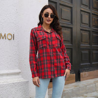 Plaid Shirt Brushed Long Sleeve Mid-length Loose Shirt