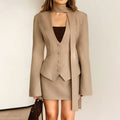 Womens Fashionable Scarf-Trimmed Casual Blazer With Double-Breasted Buttons