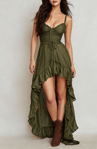 Women's Fashion Vintage Irregular Dress With Ruffled Hem