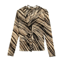 Fashionable Sheer Mesh Floral Long-Sleeve Top For Women