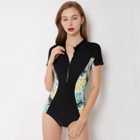 New Style Swimsuit One-Piece Swimsuit Feminine Halter Back Long-Sleeved Colorful Leaf Diving Suit