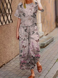 Casual Fashionable Loose-fitting Short-sleeve Crew-neck T-shirt And Pants Set