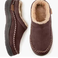 Mens Home Slippers With Non-Slip Warm Fleece-Lined Suede Upper