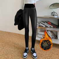 Matte Leather Pants Women's Fleece-lined Thickened